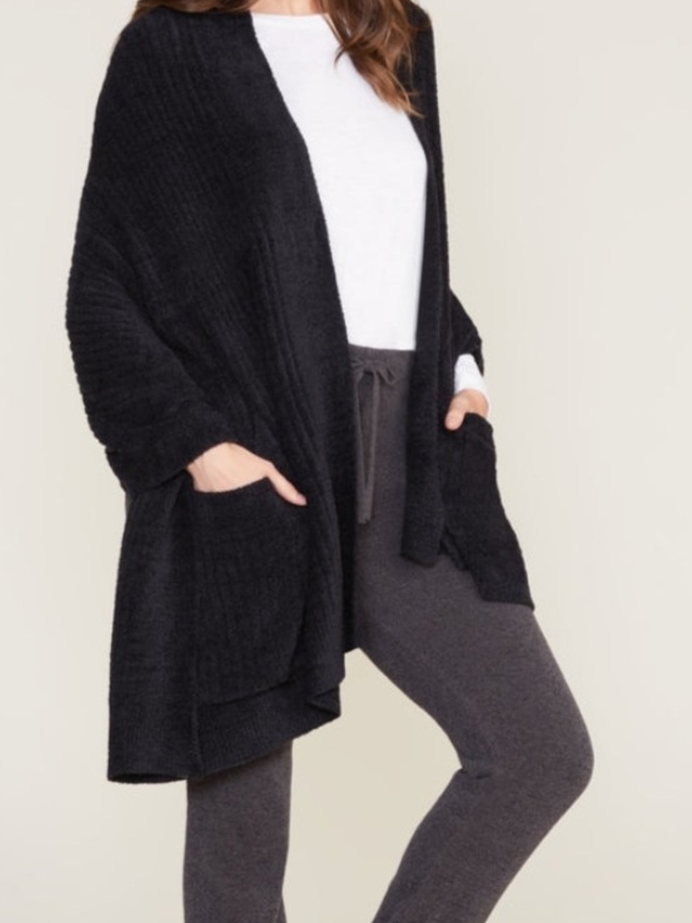 Cozy Open-Front Black Women's Sweater Cardigan